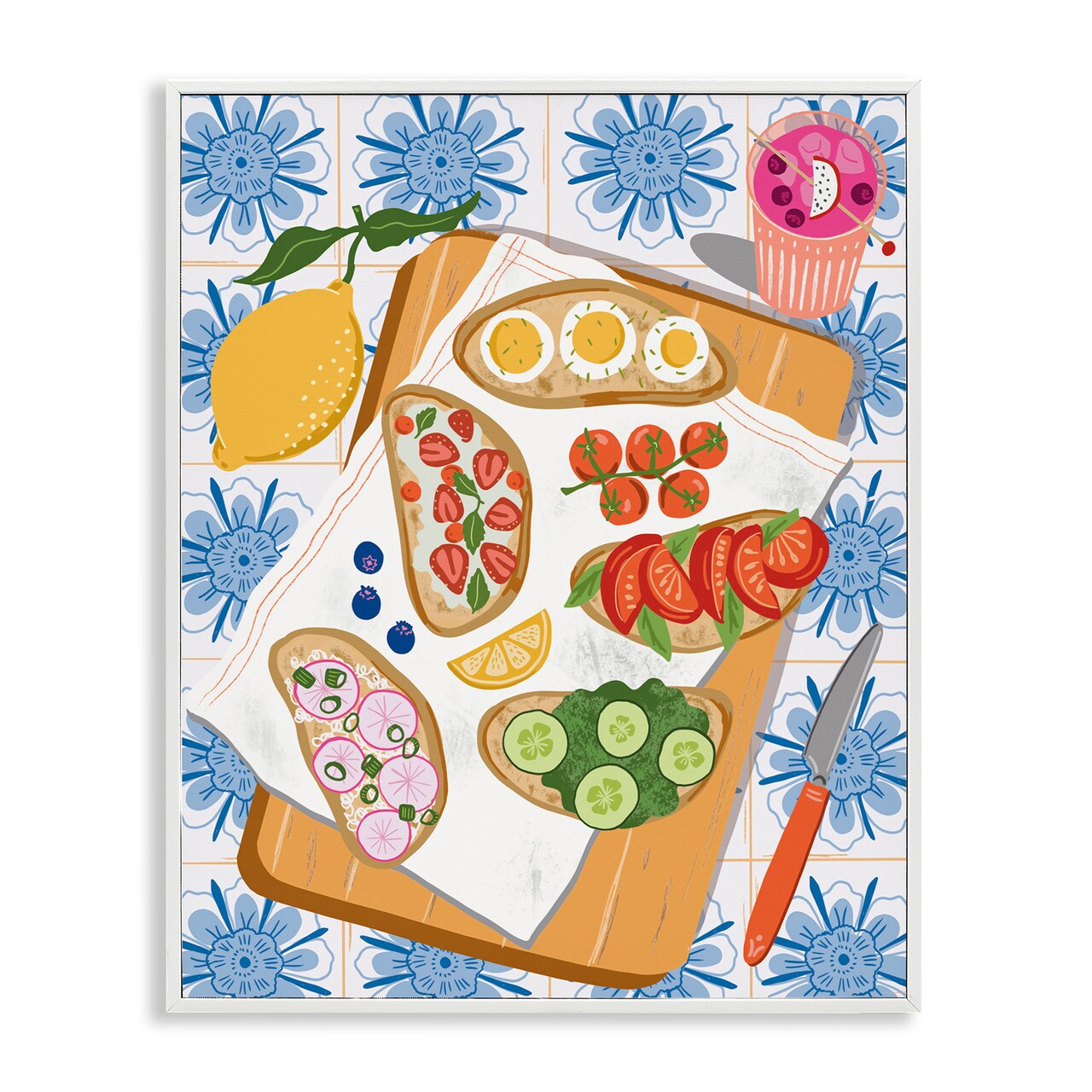 Stupell Industries Delicious Toasts on Florals Framed Giclee Wall Art Design by Jo Reid